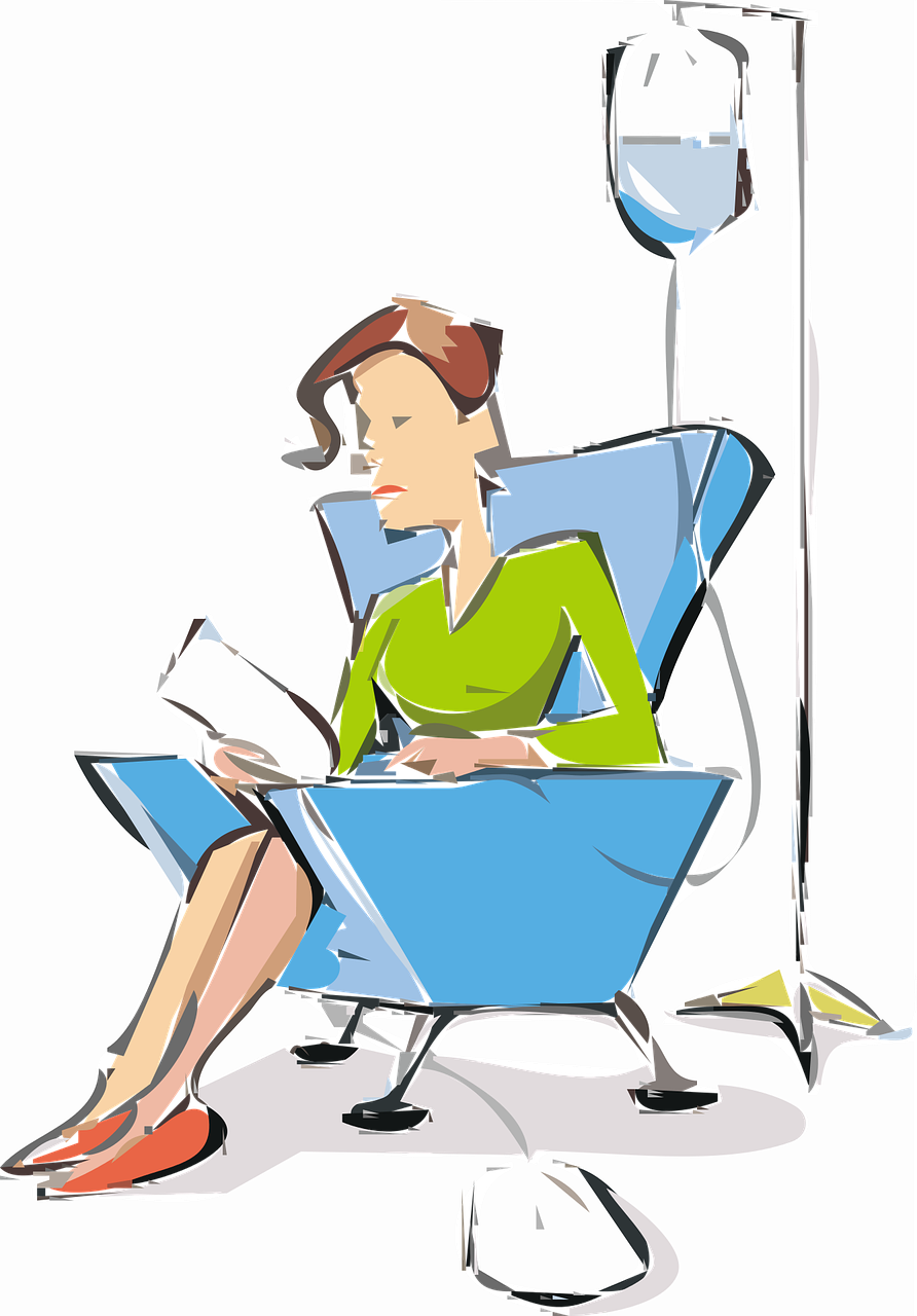 woman receiving chemo infusion. Image by OpenClipart-Vectors from Pixabay